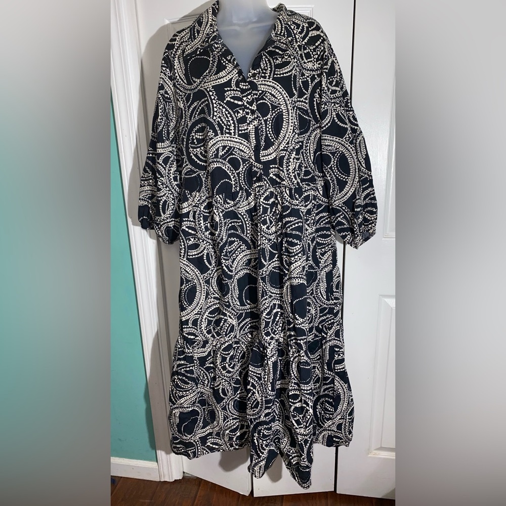 Anthropologie Maeve Bettina in Black White Print Cotton Shirt Dress 2XL   AA11 - Picture 2 of 10